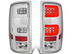 Dual C-Bar LED Tail Lights; Chrome Housing; Clear Lens (07-13 Sierra 1500)