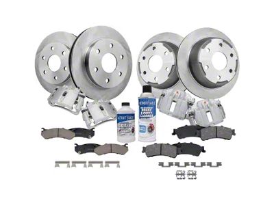 Vented 6-Lug Brake Rotor, Pad, Caliper, Brake Fluid and Cleaner Kit; Front and Rear (99-02 Sierra 1500 w/ Single Piston Rear Calipers)