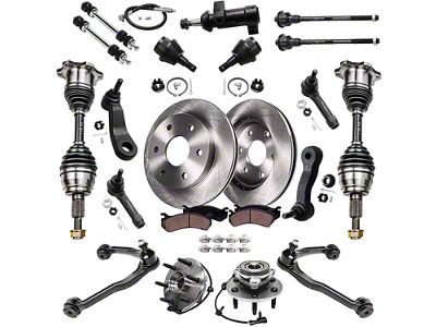 Vented 6-Lug Brake Rotor, Pad, CV Axles, Front Upper Control Arms, Wheel Hub Assemblies, Idler Arm, Pitman Arm and Tie Rod Kit; Front (99-06 4WD Sierra 1500 w/ Rear Disc Brakes)