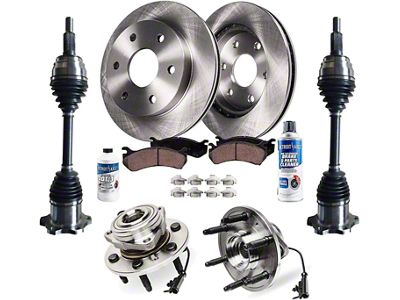 Vented 6-Lug Brake Rotor, Pad, CV Axles, Wheel Hub Assemblies, Brake Fluid and Cleaner Kit; Front (07-13 4WD Sierra 1500)