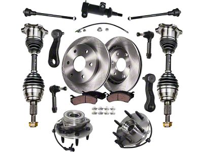 Vented 6-Lug Brake Rotor, Pad, CV Axles, Wheel Hub Assemblies, Idler Arm, Pitman Arm and Tie Rod Kit; Front (99-06 4WD Sierra 1500 w/ Rear Disc Brakes)