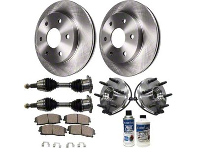 Vented 6-Lug Brake Rotor, Pad, Hub Assembly, CV Axles, Brake Fluid and Cleaner Kit; Front (99-06 4WD Sierra 1500 w/ Rear Disc Brakes)