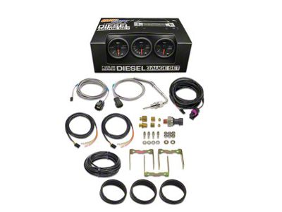 3-Gauge Diesel Truck Set; 60 PSI Boost/2400-Degree Pyrometer EGT/100 PSI Fuel Pressure; Black 7 Color (Universal; Some Adaptation May Be Required)