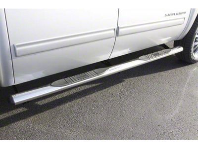 4-Inch Oval Straight Nerf Side Step Bars; Polished Stainless (20-24 Sierra 2500 HD Crew Cab)