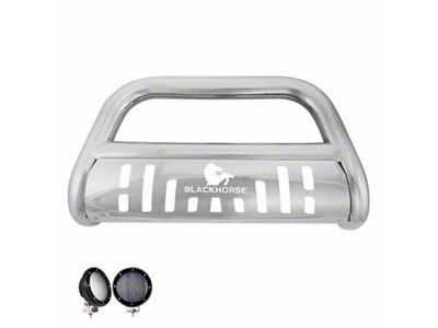 Bull Bar with 5.30-Inch Black Round Flood LED Lights; Stainless Steel (11-19 Sierra 2500 HD)