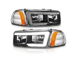 C-Light Bar Style Crystal Headlights; Black Housing; Clear Lens (01-06 Sierra 2500 HD)