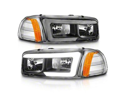 C-Light Bar Style Crystal Headlights; Black Housing; Clear Lens (01-06 Sierra 2500 HD)