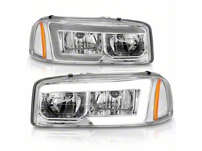 C-Light Bar Style Crystal Headlights; Chrome Housing; Clear Lens (01-06 Sierra 2500 HD)