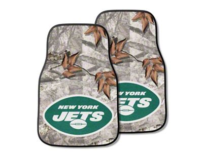 Carpet Front Floor Mats with New York Jets Logo; Camo (Universal; Some Adaptation May Be Required)