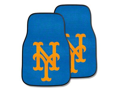 Carpet Front Floor Mats with New York Mets Logo; Blue (Universal; Some Adaptation May Be Required)