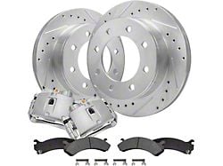 Drilled and Slotted 8-Lug Brake Rotor, Pad and Caliper Kit; Front (07-10 Sierra 2500 HD)