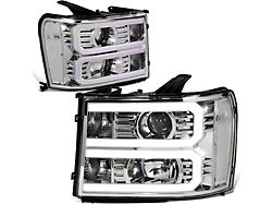 Dual U-Bar LED DRL Headlights; Chrome Housing; Clear Lens (07-14 Sierra 2500 HD)