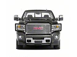 Grille Guard with 5.30-Inch Black Round Flood LED Lights; Black (15-19 Sierra 2500 HD, Excluding Denali)