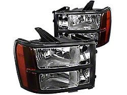 Factory Style Headlights; Matte Black Housing; Clear Lens (07-14 Sierra 2500 HD)