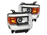 LED Light Strip Projector Headlights; Chrome Housing; Clear Lens (15-19 Sierra 2500 HD w/ Factory Halogen Headlights)