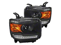 LED Light Strip Projector Headlights; Matte Black Housing; Clear Lens (15-19 Sierra 2500 HD w/ Factory Halogen Headlights)