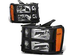 Headlights with Amber Corners; Black Housing; Clear Lens (07-14 Sierra 2500 HD)