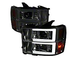 LED C-Bar Projector Headlights; Chrome Housing; Smoked Lens (07-14 Sierra 2500 HD)