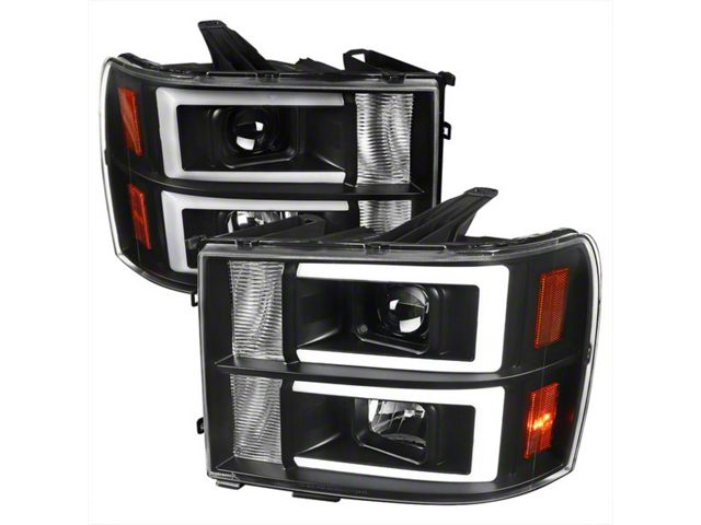 LED C-Bar Projector Headlights; Matte Black Housing; Clear Lens (07-14 Sierra 2500 HD)