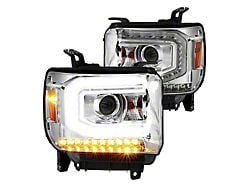 LED DRL Projector Headlights; Chrome Housing; Clear Lens (15-19 Sierra 2500 HD w/ Factory Halogen Headlights)