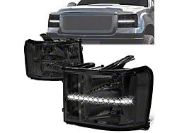 LED DRL Strip Headlights with Clear Corners; Chrome Housing; Smoked Lens (07-14 Sierra 2500 HD)