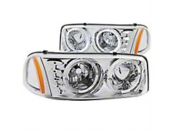 LED Halo Crystal Headlights; Chrome Housing; Clear Lens (01-06 Sierra 2500 HD)