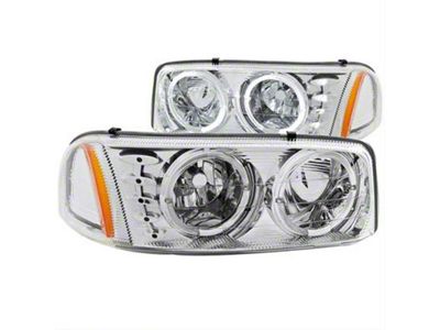 LED Halo Crystal Headlights; Chrome Housing; Clear Lens (01-06 Sierra 2500 HD)