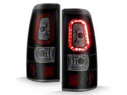 Plank Style LED Tail Lights; Black Housing; Smoked Lens (01-06 Sierra 2500 HD)