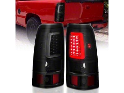 Plank Style LED Tail Lights; Black Housing; Smoked Lens (01-06 Sierra 2500 HD)