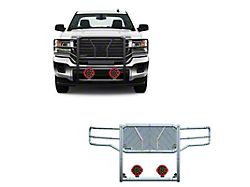 Rugged Heavy Duty Grille Guard with 7-Inch Red Round Flood LED Lights; Black (15-19 Sierra 2500 HD, Excluding Denali)