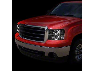 U-Bar Halo Projector Headlights with Clear Corners; Black Housing; Clear Lens (07-14 Sierra 2500 HD)