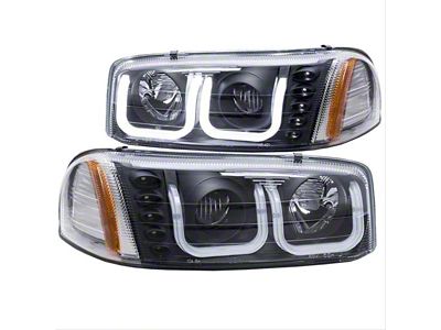 U-Bar Projector Headlights; Black Housing; Clear Lens (01-06 Sierra 2500 HD)