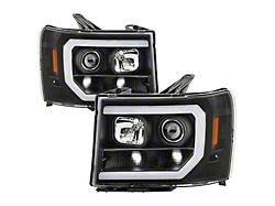 Version 2 Light Bar DRL Projector Headlights; All Black Housing; Clear Lens (07-14 Sierra 2500 HD)