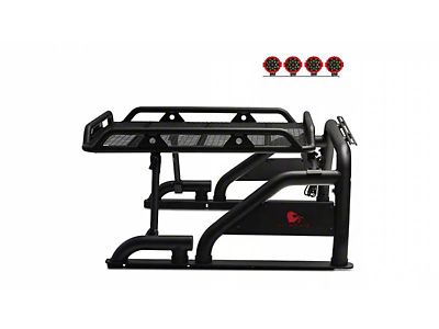 Warrior Roll Bar with 7-Inch Red Round LED Lights; Black (07-24 Sierra 2500 HD)