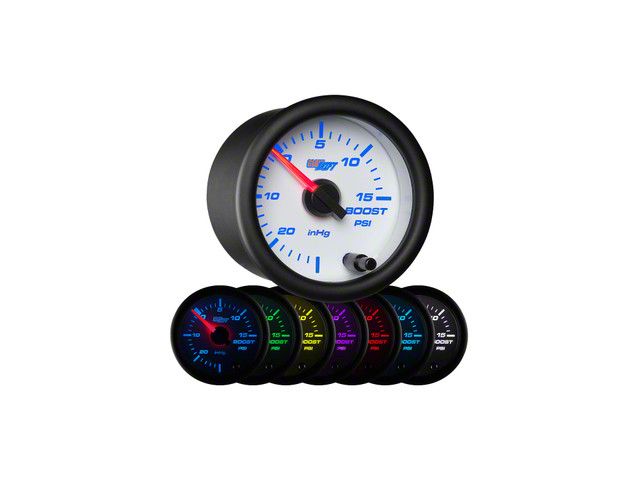 15 PSI Boost/Vacuum Gauge; White 7 Color (Universal; Some Adaptation May Be Required)