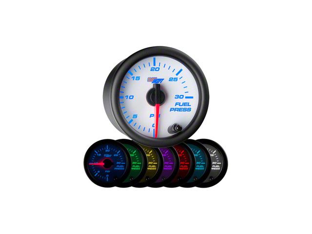 30 PSI Fuel Pressure Gauge; White 7 Color (Universal; Some Adaptation May Be Required)