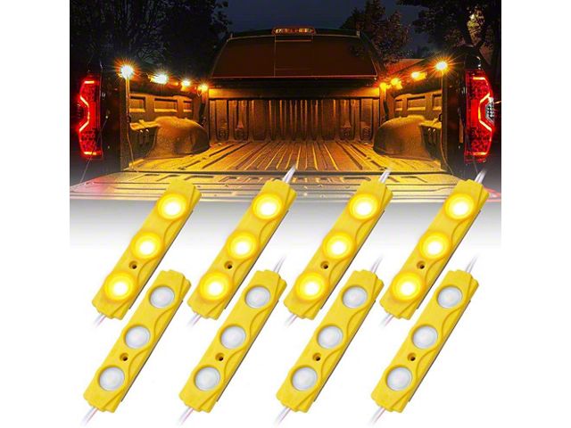 8-LED Rock Light Pod Truck Bed Lighting Kit; Amber (Universal; Some Adaptation May Be Required)