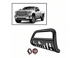 Bull Bar with 5.30-Inch Red Round Flood LED Lights; Black (20-25 Sierra 3500 HD)