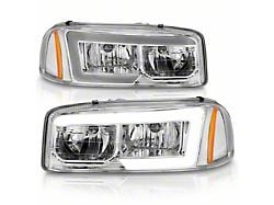 C-Light Bar Style Crystal Headlights; Chrome Housing; Clear Lens (01-06 Sierra 3500 HD)