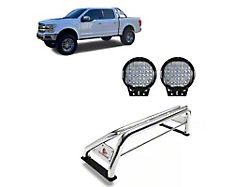 Classic Roll Bar with 9-Inch Black Round LED Lights; Stainless Steel (01-25 Sierra 3500 HD)