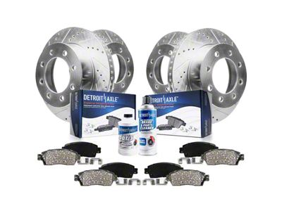 Drilled and Slotted 8-Lug Brake Rotor, Pad, Brake Fluid and Cleaner Kit; Front and Rear (07-10 Sierra 3500 HD SRW)