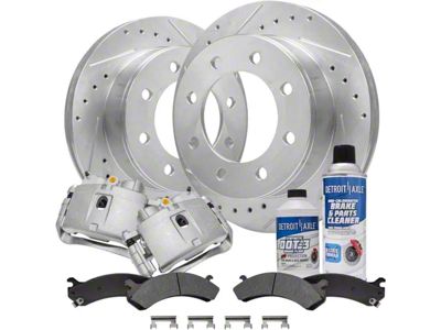 Drilled and Slotted 8-Lug Brake Rotor, Pad, Caliper, Brake Fluid and Cleaner Kit; Front (07-10 Sierra 3500 HD SRW)