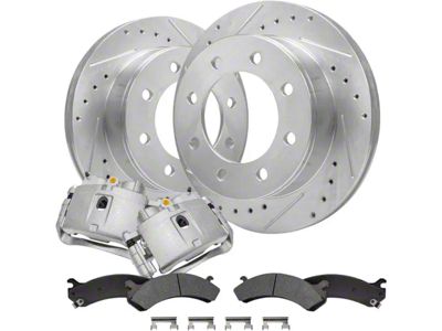 Drilled and Slotted 8-Lug Brake Rotor, Pad and Caliper Kit; Front (07-10 Sierra 3500 HD SRW)