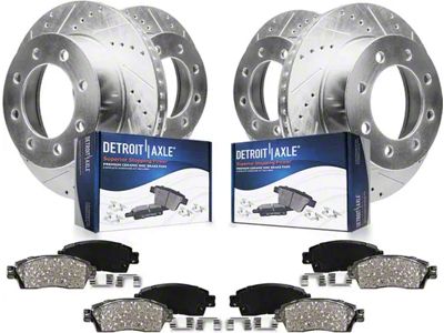 Drilled and Slotted 8-Lug Brake Rotor and Pad Kit; Front and Rear (07-10 Sierra 3500 HD SRW)