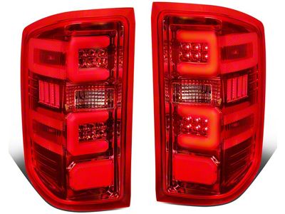 Dual C-Bar LED Tail Lights; Chrome Housing; Red Lens (15-19 Sierra 3500 HD DRW w/ Factory Halogen Tail Lights)