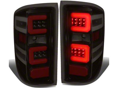 Dual Red C-Bar LED Tail Lights; Black Housing; Smoked Lens (15-19 Sierra 3500 HD DRW w/ Factory Halogen Tail Lights)