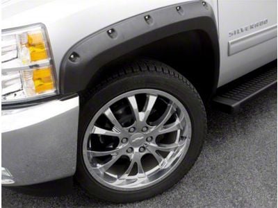 Elite Series Rivet Style Fender Flares; Front and Rear; Smooth Black (03-06 Sierra 3500 HD SRW)