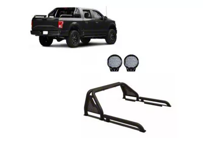 Gladiator Roll Bar with 9-Inch Red Round Flood LED Lights; Black (07-25 Sierra 3500 HD)