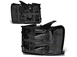 Headlights with Clear Corners; Chrome Housing; Smoked Lens (07-14 Sierra 3500 HD)