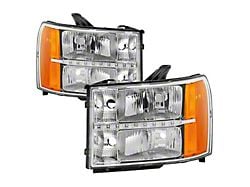 Headlights with Daytime LED Running Lights; Chrome Housing; Clear Lens (07-14 Sierra 3500 HD)